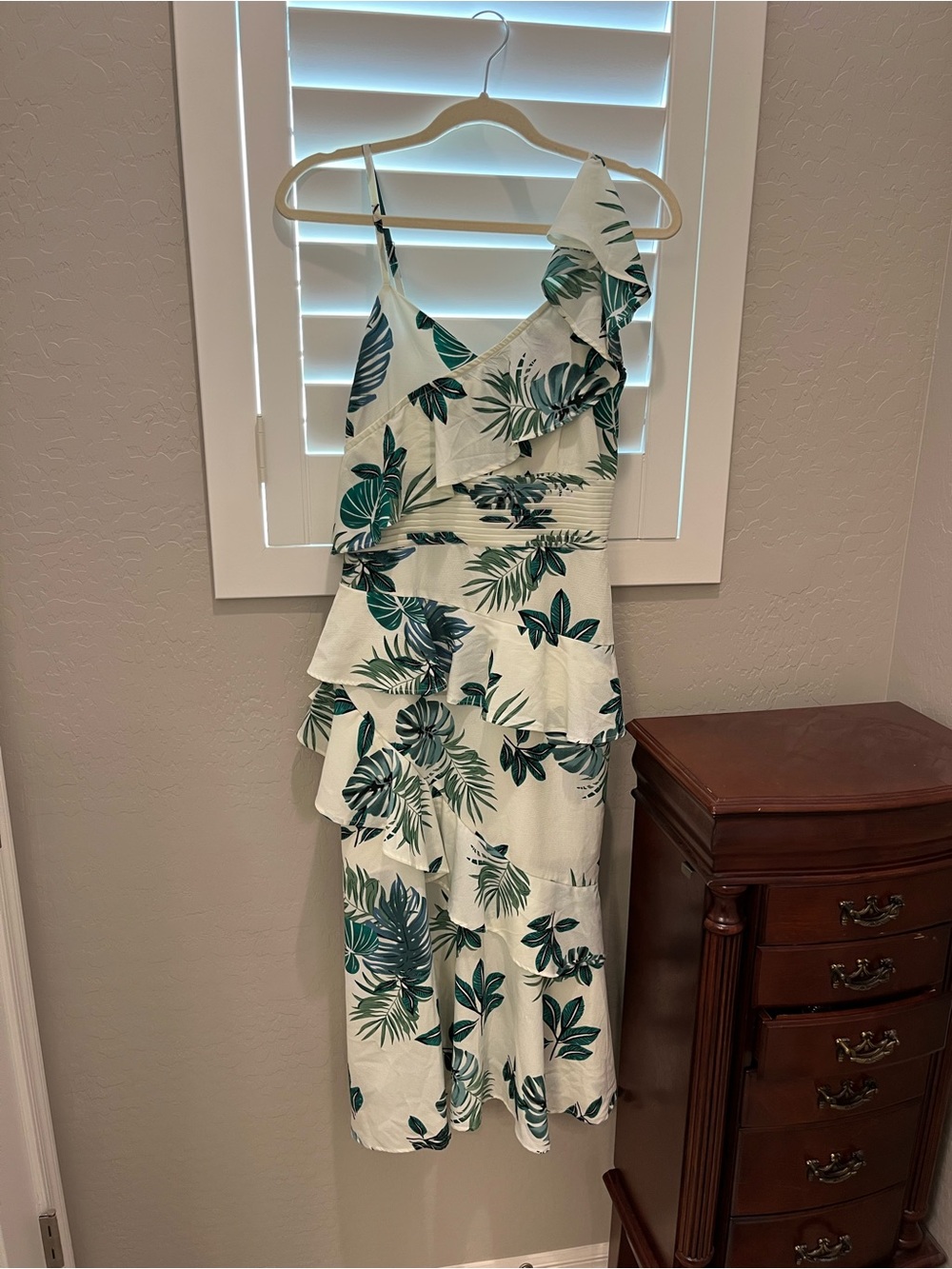 Walter Baker White Dress with Green Leaf Print